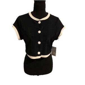 Antonio Melani Womens Size XL Swim Top Cardigan Spectator Black Ivory Modest NWT